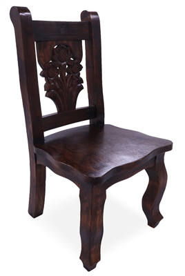 Reclaimed Wood Dining Chair - Handcarved Back Sunflower