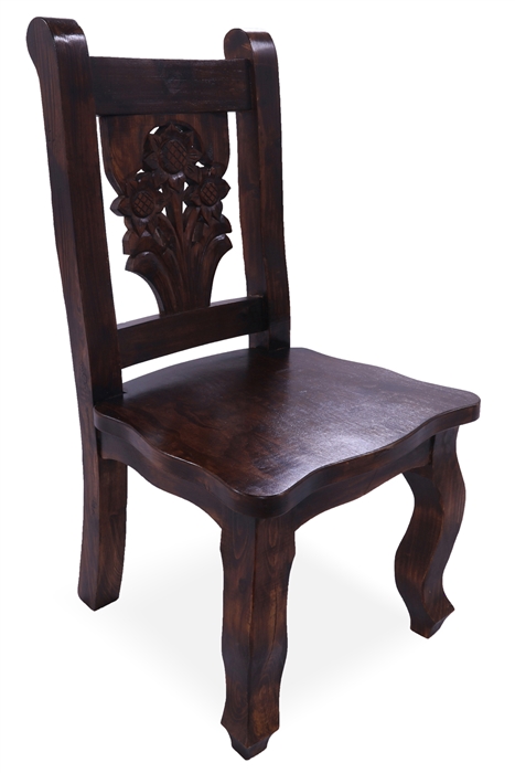 Reclaimed Wood Dining Chair - Handcarved Back Sunflower