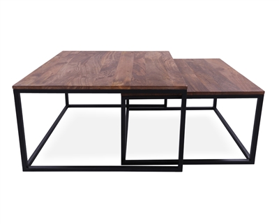 Solid Wood 2 Piece Coffee Table and Nesting Tables Set