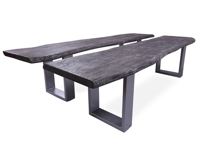 Grey Solid Wood Dining Bench With Metal Legs Set Of Two