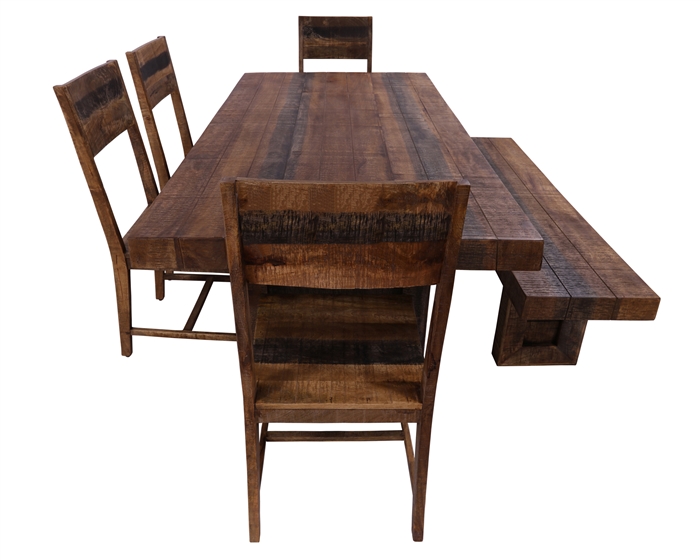 Solid Wood 6 Piece Dining Set With Texture - Table, Bench and Four Chairs