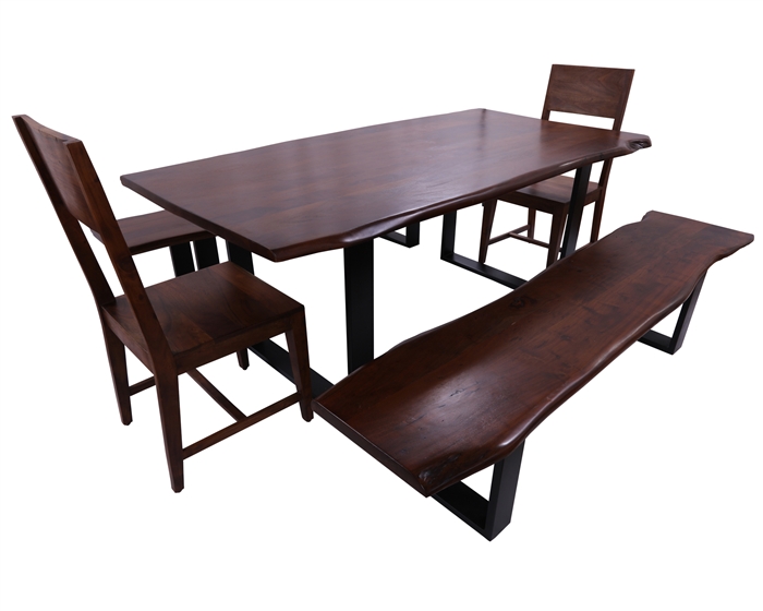 Solid Wood 5 Piece Dining Set With Metal Legs - Table, Two Bench and Two Chairs