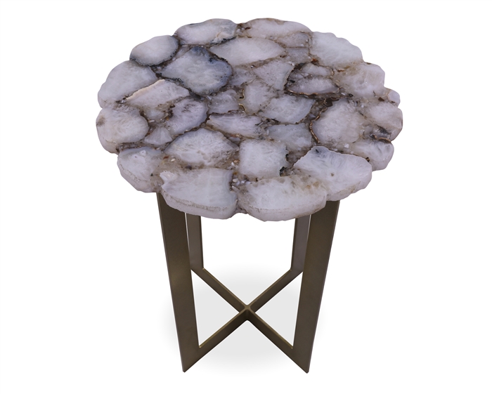 White Agate Accent Side Table Gold Base