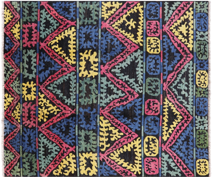 Moroccan SouthWestern Navajo Design Hand-Knotted Rug