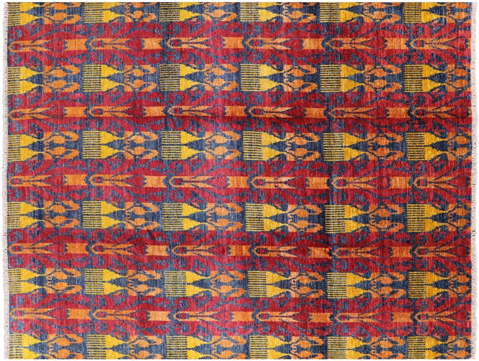 Ikat Hand-Knotted Wool Area Rug