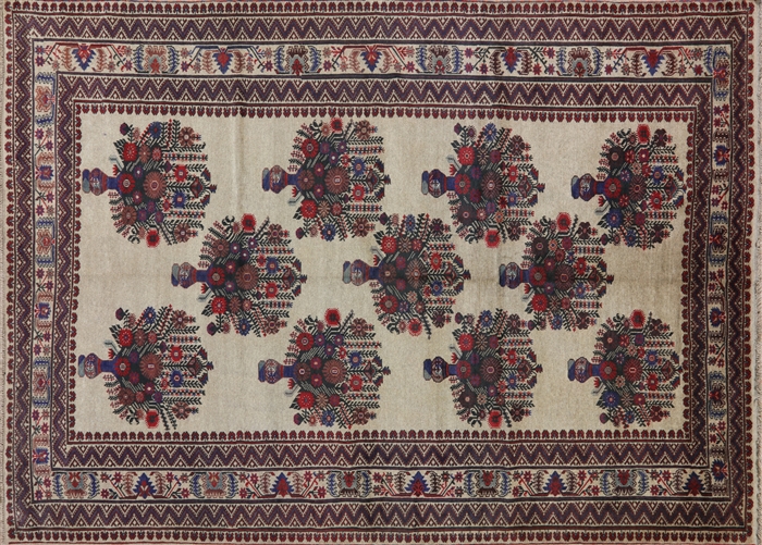 Wool on Wool Persian Floral Handmade Afghan Area Rug