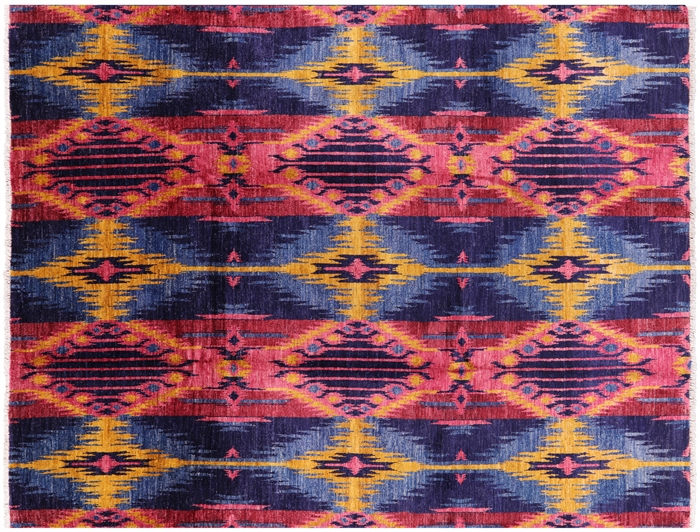 Ikat Hand-Knotted Wool Rug