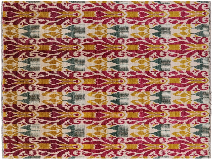 Ikat Hand-Knotted Wool Rug