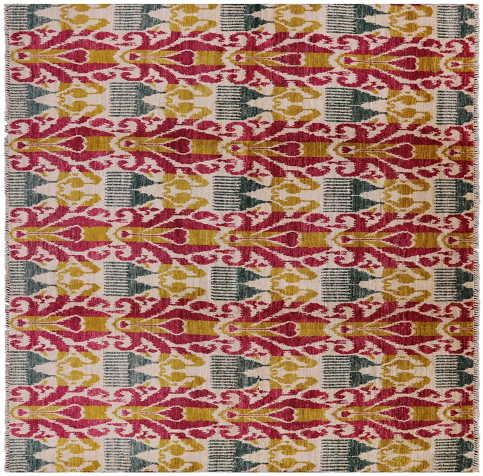 Square Hand Knotted Ikat Area Rug