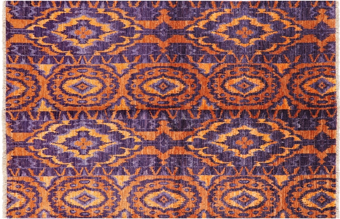 Hand-Knotted Ikat Wool Rug