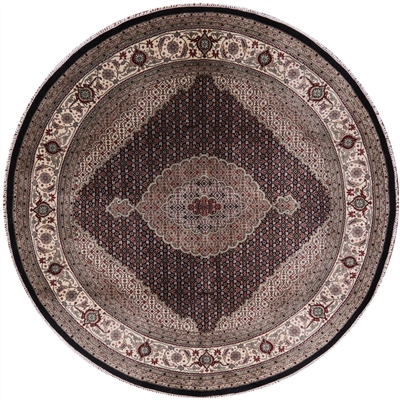 Round Wool & Silk Persian Tabriz Handmade Rug