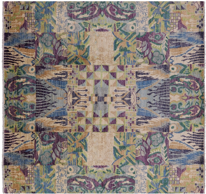 Square William Morris Hand-Knotted Wool Rug