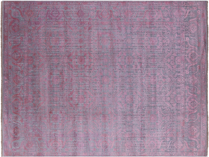 Modern Hi-Lo Pile Hand Knotted Wool & Silk Rug