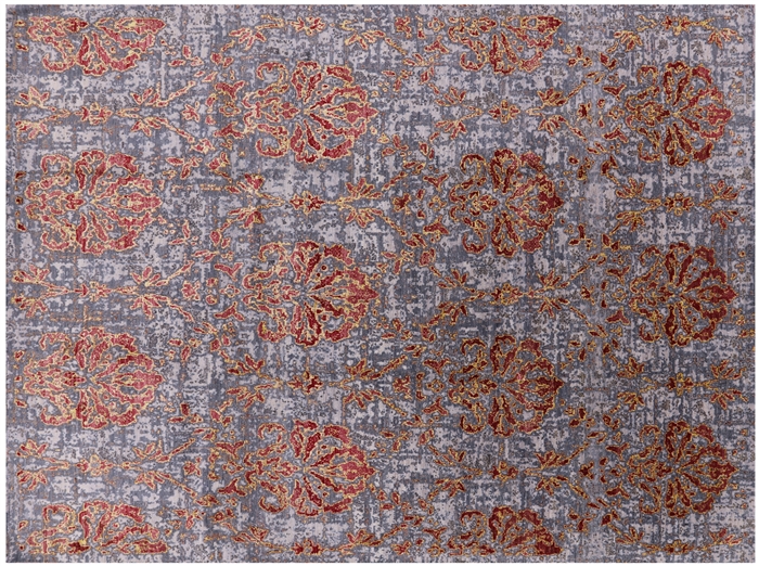 Floral Design Wool & Silk Hi-Lo Pile Hand Knotted Rug