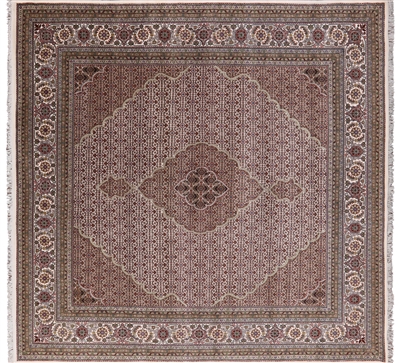 Square Persian Tabriz Handmade Wool & Silk Rug