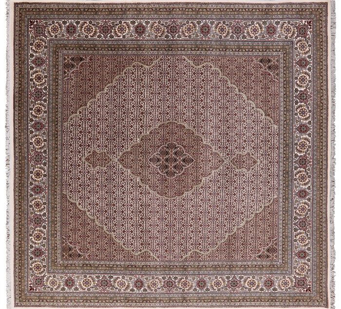 Square Persian Tabriz Handmade Wool & Silk Rug