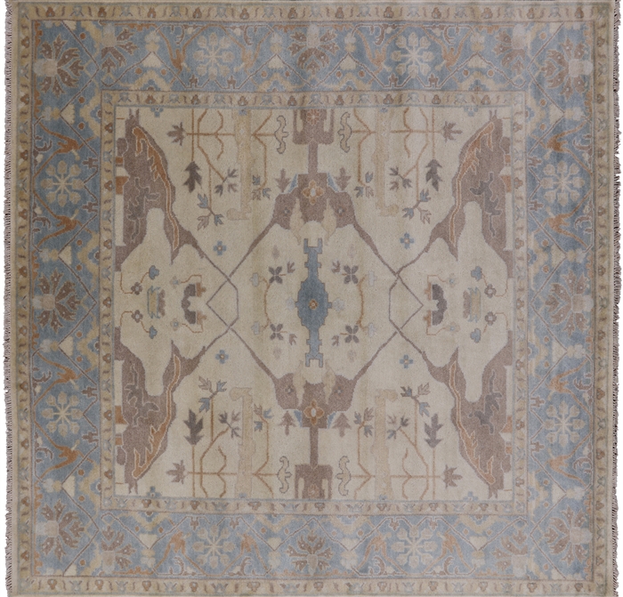 8' Square Hand Knotted Oushak Wool Rug