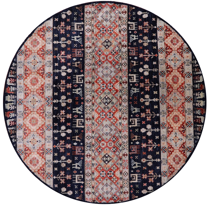 Round Hand Knotted Tribal Persian Gabbeh Wool Rug