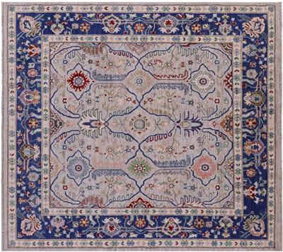 Square Hand Knotted Wool On Wool Turkish Oushak Rug
