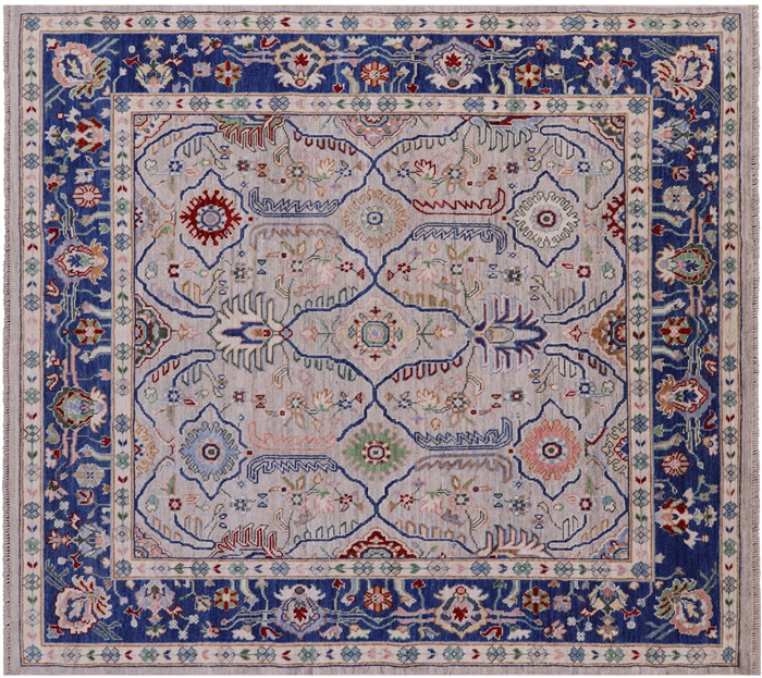 Square Hand Knotted Wool On Wool Turkish Oushak Rug