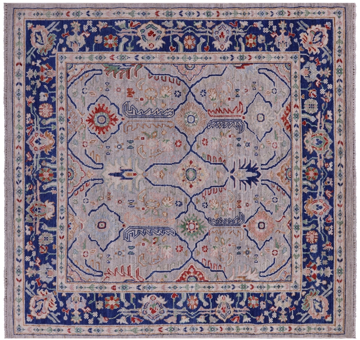 Square Handmade Turkish Oushak Wool On Wool Rug