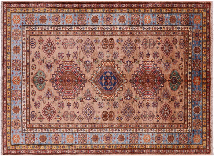 Super Kazak Geometric Hand-Knotted Wool Rug