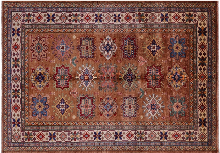 Hand-Knotted Geometric Super Kazak Wool Rug