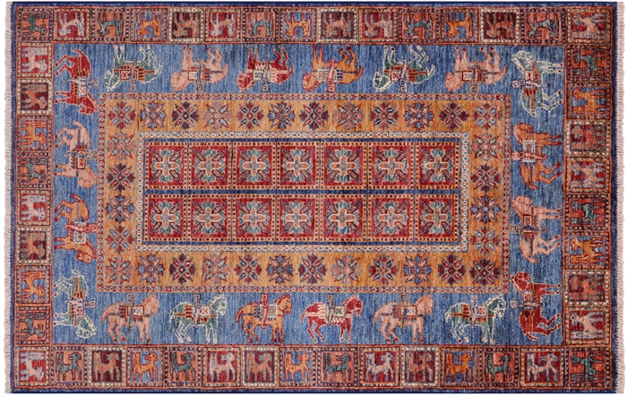 Handmade Antiqued Pazyryk Historical Design Rug