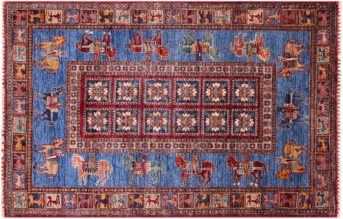 Handmade Antiqued Pazyryk Historical Design Rug