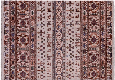 Ivory 5' 6" X 7' 9" Persian Gabbeh Tribal Handmade Wool Rug - Q11213