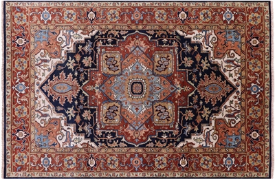 Blue Hand-Knotted Heriz Serapi Wool Rug 5' 11" X 8' 11" - Q11561