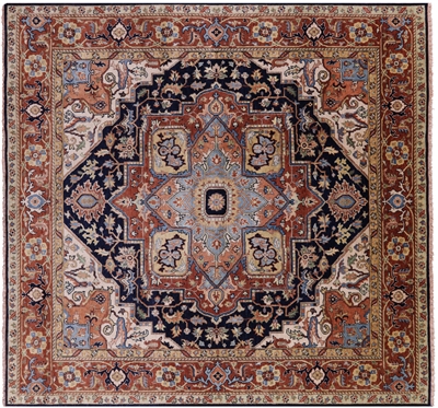 Square Heriz Serapi Hand-Knotted Wool Rug