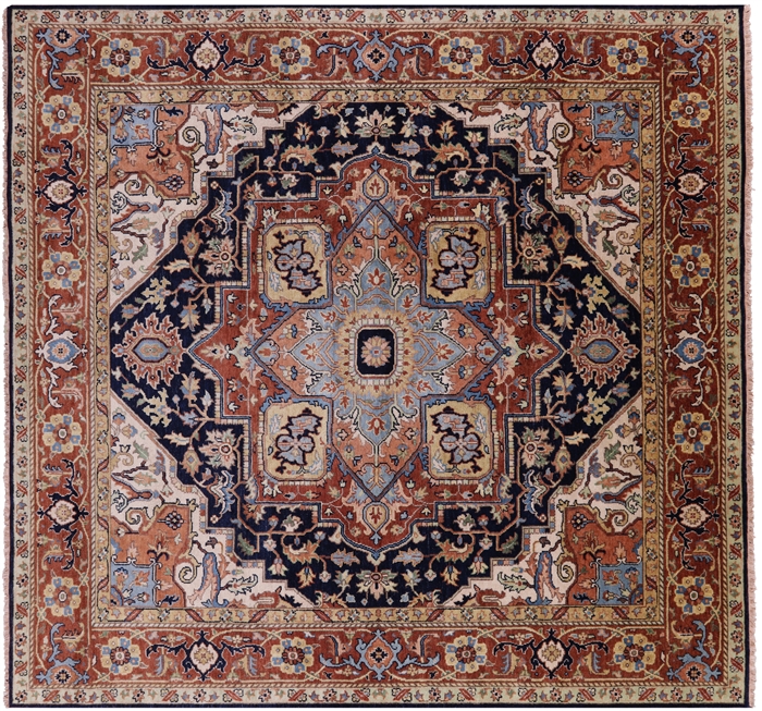 Square Heriz Serapi Hand-Knotted Wool Rug