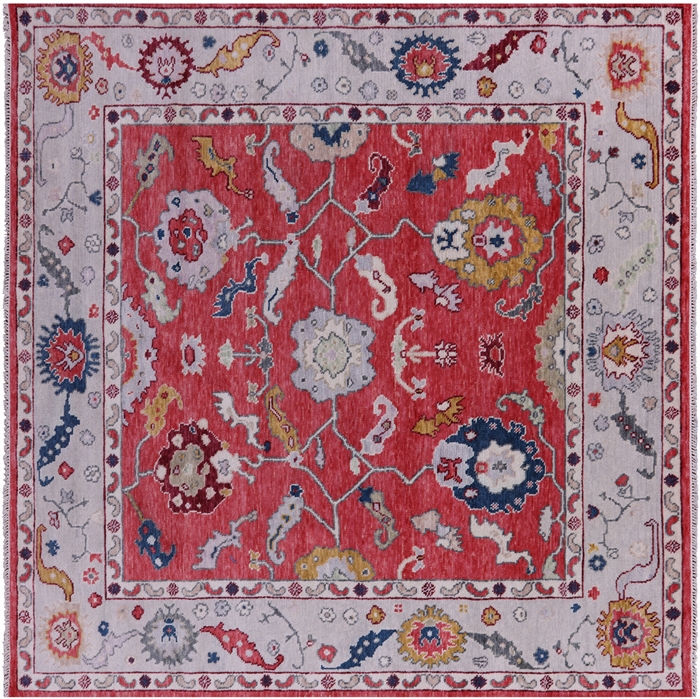 Square Turkish Oushak Hand Knotted Wool Rug