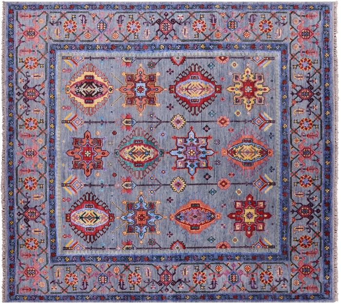 Square Wool & Silk Persian Heriz Serapi Handmade Rug