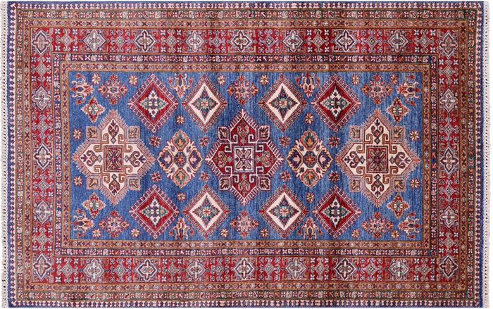 Geometric Super Kazak Hand Knotted Wool Rug