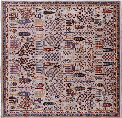 Square Hand-Knotted Persian Ziegler Wool Rug