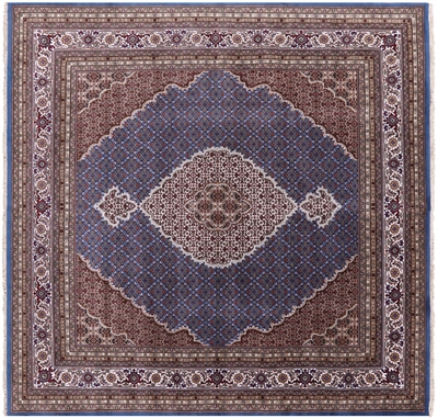 Square Persian Tabriz Wool & Silk Hand Knotted Rug