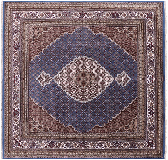 Square Persian Tabriz Wool & Silk Hand Knotted Rug