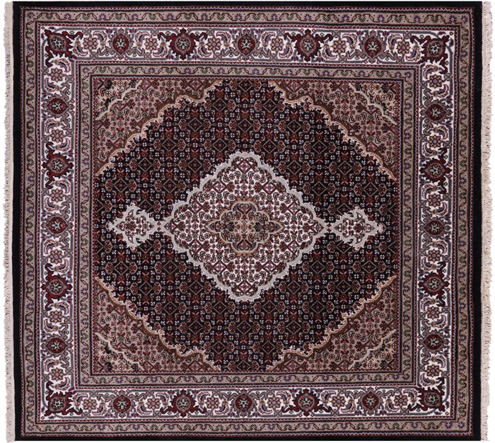 Square Handmade Persian Tabriz Wool & Silk Rug