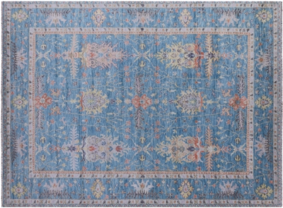 Blue 10' 1" X 13' 11" Turkish Angora Oushak Handmade Wool Rug - Q13292