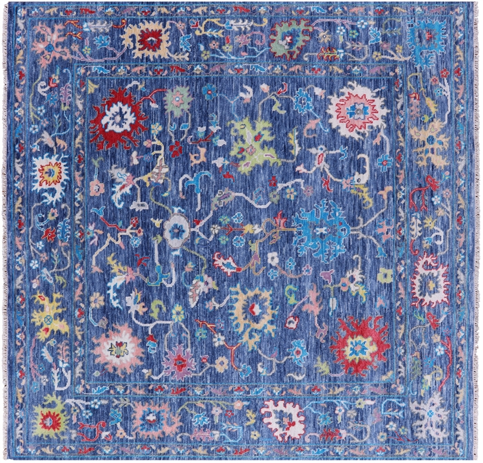 Square Turkish Oushak Hand Knotted Wool Rug