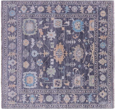 Square Hand-Knotted Turkish Oushak Wool Rug