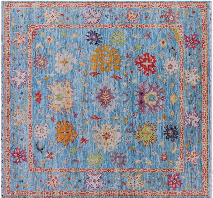 Square Handmade Turkish Oushak Wool Rug