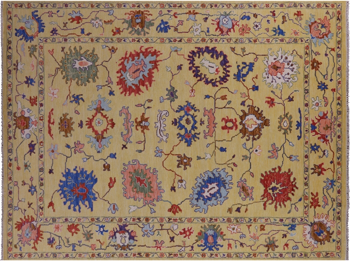 Turkish Oushak Hand-Knotted Wool Rug