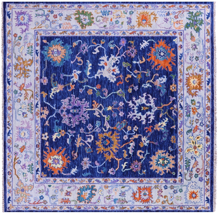 Square Turkish Oushak Hand Knotted Wool Rug