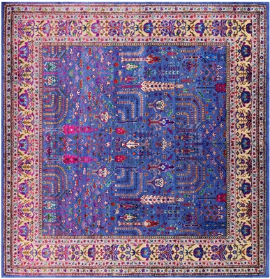 Square Wool & Silk Persian Ziegler Hand-Knotted Rug