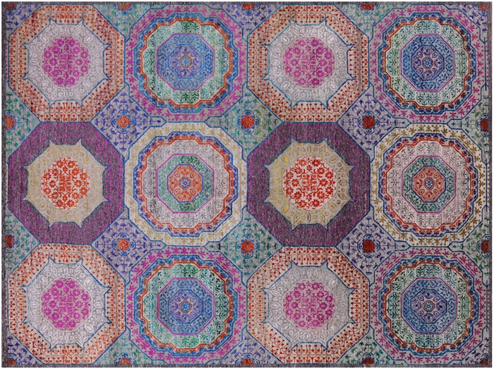 Wool & Silk Handmade Mamluk Geometric Rug