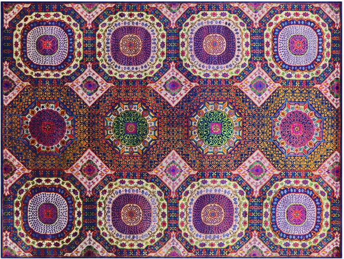 Handmade Mamluk Geometric Wool & Silk Rug