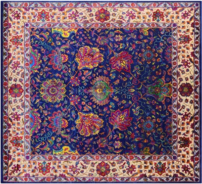 Square Persian Tabriz Hand Knotted Wool & Silk Rug